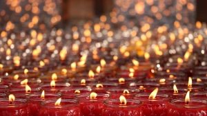 Molte file di lumini rossi accesi: il catechismo illumina il mondo